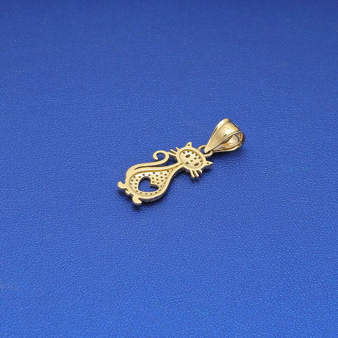 14k CZ Kitty Cat & Heart Pendant Back